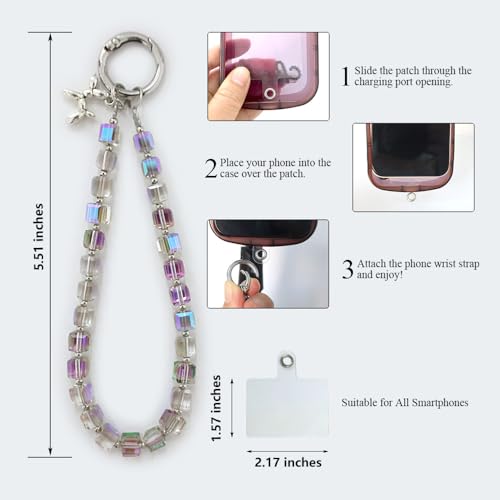2-Pack Crystal Beaded Phone Lanyard Set, Detachable Wrist Strap Keychain for iPhone Samsung AirPods, Fashion Phone Accessories for Women - color: N2