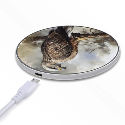 Watercolor of Hawk Sitting in The Tree Wireless Charger with USB Cable Qi-Certified 10W Fast Wireless Charging Pad Portable Charging Station Anti-Slip Slim Charger Mat for All Qi-Enabled Phones