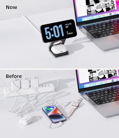 KU XIU Foldable 3-in-1 Magnetic Wireless Charging Station for Apple Devices - color: Gray