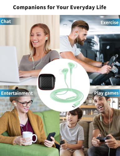 USB C Headphone for Samsung S26 S25 FE S24 A16 A17 Z Wired Earbuds Magnetic - color: Green