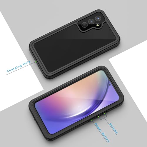 Lanhiem for Samsung Galaxy A54 5G Phone Case, IP68 Waterproof Dustproof, [Built-in Screen Protector] Full Body Protective Phone Case for Samsung Galaxy A54, Black/Clear - color: Black/Clear