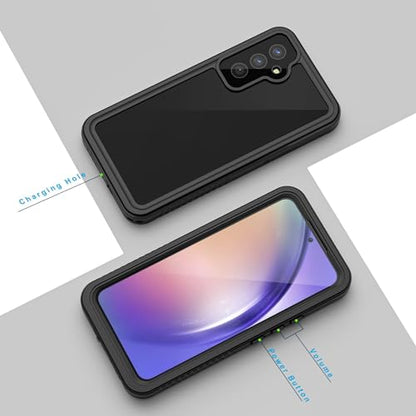 Lanhiem for Samsung Galaxy A54 5G Phone Case, IP68 Waterproof Dustproof, [Built-in Screen Protector] Full Body Protective Phone Case for Samsung Galaxy A54, Black/Clear - color: Black/Clear