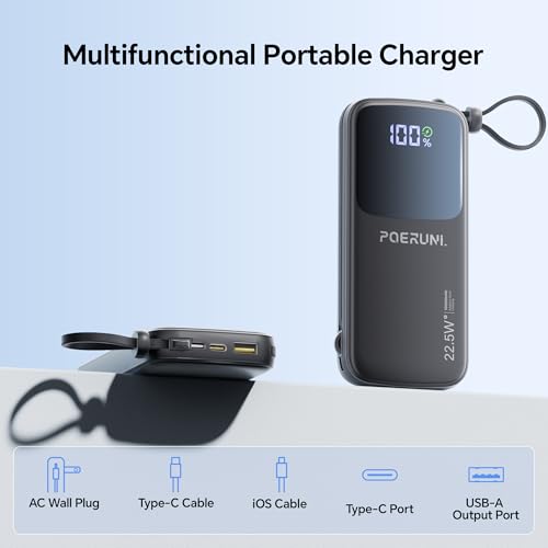 10000mAh Portable Charger Power Bank with Two Cables and Wall Plug