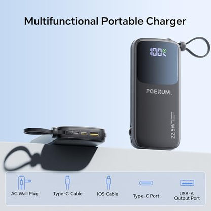 10000mAh Portable Charger Power Bank with Two Cables and Wall Plug