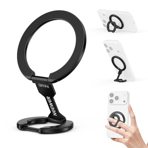 NEEWER Magnetic Phone Grip, Dual Side Magnet Cell Phone Ring Holder Stand Foldable Kickstand Portable Compatible with MagSafe iPhone Samsung Android for Car Mount Workout Gym Video Recording, PA140 - style: PA140