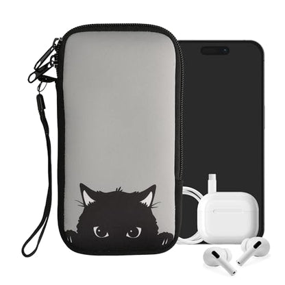 kwmobile Neoprene Sleeve for Smartphone Size XXL - 7" - Shock Absorbing Pouch Case - Protective Phone Bag - Curious Cat Grey/Black - style: Curious Cat 22-01