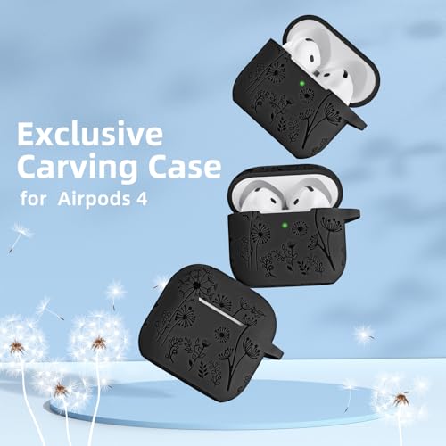 Lerobo for AirPods 5/4 Case, Flower Engraved Soft Silicone Cover, Black - color: A-Black, size: AirPods 5&4