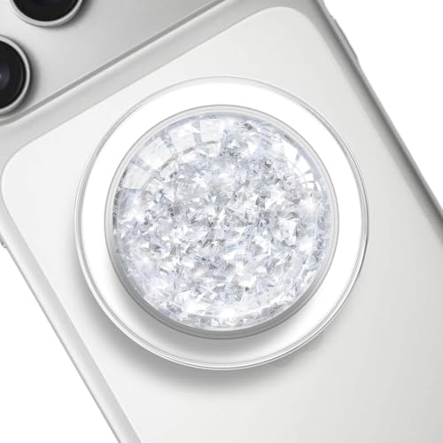 Transparent Magnetic Phone Grip Holder, Compatible for Magsafe Phone Grip, Collapsible Expandible Mobile Phone Grips Stand for iPhone 17 16 15 14 13 12 Series - Clear Crystal Silver Glitter - color: Silver Glitter