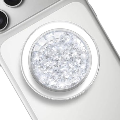 Transparent Magnetic Phone Grip Holder, Compatible for Magsafe Phone Grip, Collapsible Expandible Mobile Phone Grips Stand for iPhone 17 16 15 14 13 12 Series - Clear Crystal Silver Glitter - color: Silver Glitter