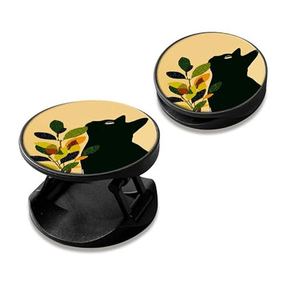 2 Pack Cell Phone Grip with Expanding Kickstand, Black Cat Leaf - color: Black Cat Leaf