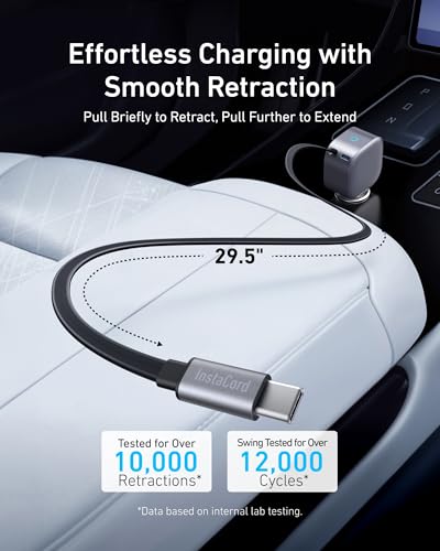 Anker 75W Fast Charging USB C Car Charger with Retractable Built-in Cable