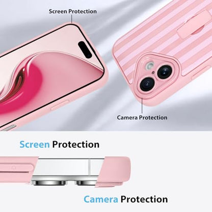 KANGHAR Compatible with iPhone 17 Case 2025 Stripes -Pink | Silicone Cute Pattern, Wristband Kickstand Camera Protection Soft Slim Cover for Girls Women - color: Pink-Stripes, size: iPhone 17