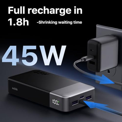 NOBIS 45W 20000mAh Portable Charger Power Bank Fast Charging - color: Black