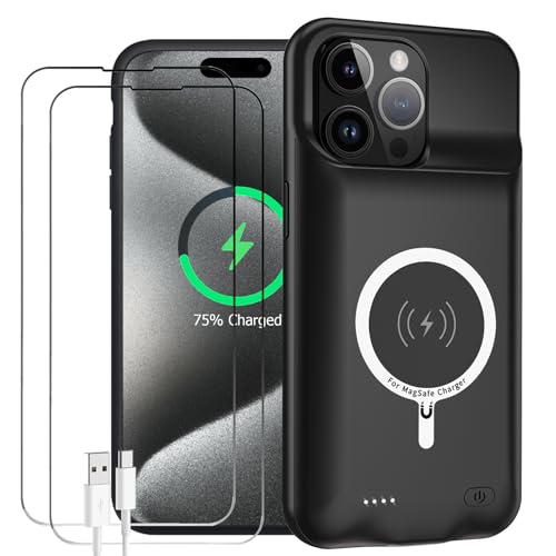 Battery Case for iPhone 15 Pro Max, Enhanced 12000mAh Portable Protective Wireless Charging Case Support Carplay Compatible with iPhone 15 Pro Max (6.7 inch) Rechargeable Battery Charger Cover(Black) - size: iPhone 15 Pro Max