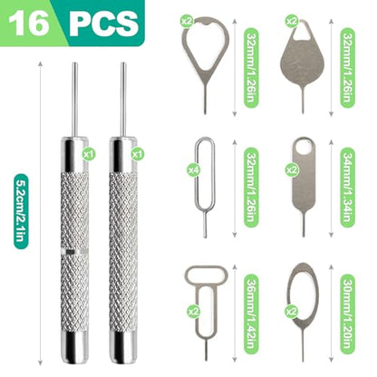 slaixiu 16PCS All-in-One SIM/SD Card Ejector Kit - Replacement for iPhone, iPad, Samsung, Android Devices, Universal Eject Pins & Tray Keys