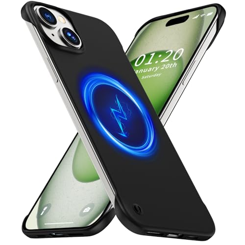 GRECAZO Magnetic Frosted Frameless Case for iPhone 15, Black | Compatible with MagSafe, Metallic Finish, Hard PC Cover, Ultra Thin Lightweight Minimalist Borderless, Slim Fit, 6.1-Inch - color: Black, size: iPhone 15