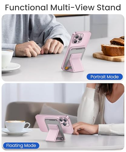 GONEZ for MagSafe Wallet with Stand, Stronger Magnetic Card Holder for iPhone 17/16/15/14/13/12 Series, Premium Leather Phone Wallet with RFID Blocking, 1 Slot, Fit 5 Cards, Pink - color: PINK