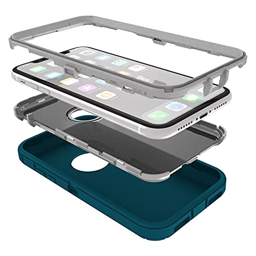 MXX Compatible with iPhone Xr Case, 3-Layer Super Protective Full Heavy Duty Body Tough Rugged Bumper Cover, Shock & Dust Proof, Designed for Apple Xr Phone Case 6.1" - color: Turquoise/Gray