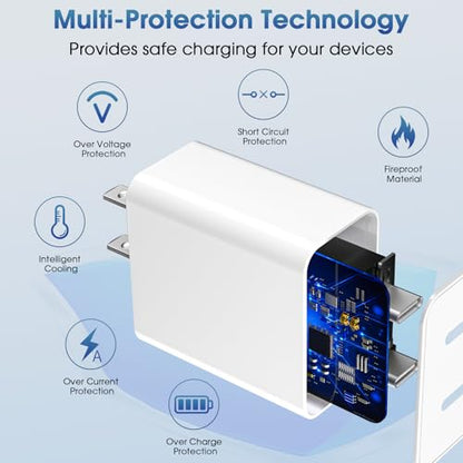 iPhone 17 Pro Max Charger Fast Charging, 40W Dual USB C Fast Charger - color: White, Dual USB-C ports, size: 10ft