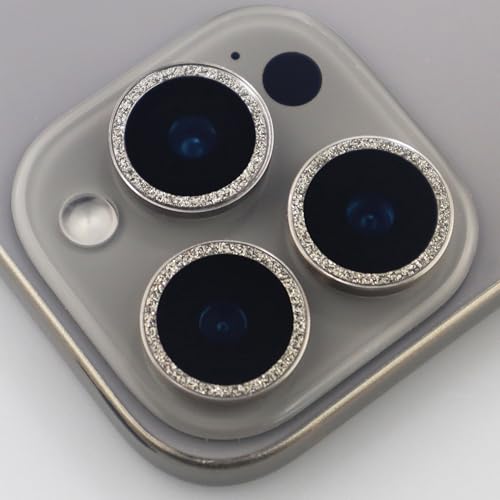 BONVAN for iPhone 15 Pro / 15 Pro Max / 14 Pro / 14 Pro Max Camera Lens Protector Bling Glitter Metal Crystal Tempered Glass Screen Accessories Lens Cover (Grey) - color: Grey