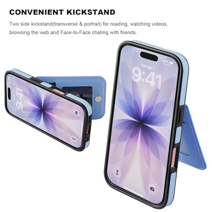KIHUWEY for iPhone 17 Wallet Case Card Holder Kickstand, Lichee Light Blue | Credit Card Slots, PU Leather, Magnetic Clasp, Flip Heavy Duty Protection Cover for Men and Women - color: Lichee Light Blue
