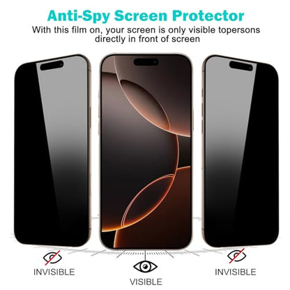 PEHAEL for iPhone 16 Pro Max Privacy Screen Protector+Camera Lens Protector | 3+3 Pack, Installation Frame, Cleaning kits, Anti-Spy Private, Anti-Scratch, 9H Tempered Glass, Case Friendly, [6.9 inch]