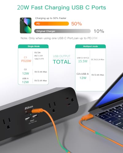 Mifaso PD20W USB C Desk Clamp Power Strip, 1080J Surge Protector - color: Black, size: PD20W