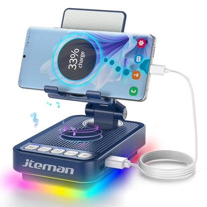 JTEMAN Gifts for Men Women Phone Stand Bluetooth Speaker with Light and Charging Function, 360 Rotating Phone Holder Cool Tech Mom Dad Gifts Husband Unique Birthday Gift Ideas - Blue - color: Blue