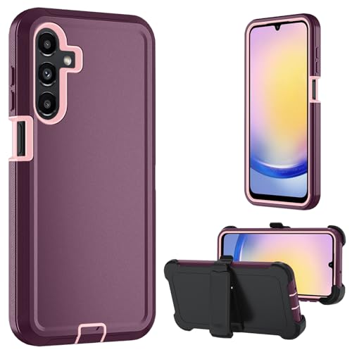 for Samsung Galaxy A16 5G case,A16 5G Heavy Duty case,with A Tempered Glass Screen Protector, [Military Grade Protective ] [Shockproof] [Dropproof] [Dust-Proof] (with Belt Clip-WineRed/Pink) | with A Tempered Glass Screen Protector - color: with Belt Clip