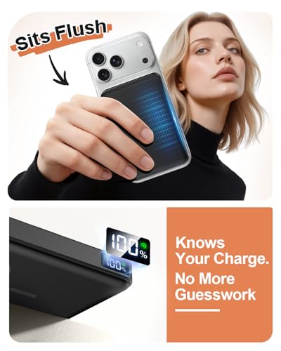 10000mAh Portable Charger, Magnetic Power Bank for Magsafe Charger, Slim | 20W Wireless Magnetic Battery Pack with iPhone 17/16/15/14, for Samsung/Android via Magnetic Case, Travel Essential - color: 01-Black