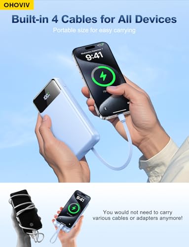 OHOVIV Portable Charger Power Bank 50000mAh,4 Built-in Cables Battery Pack - color: Blue