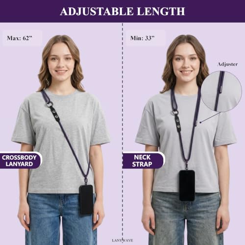 Adjustable Crossbody Phone Lanyard with Hanging Loops - color: Deep Purple