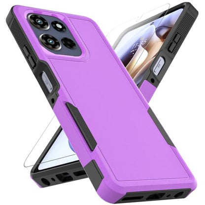 for Motorola Moto G Power 2026 / Moto G Power 2025 Case: Dual Layer Protective Heavy Duty Cell Phone Cover Shockproof Rugged with HD Screen Protector Military Protection Bumper Tough, Purple - color: Purple (PC) + Black (TPU)
