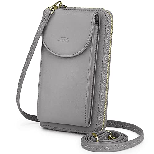 S-ZONE Small Crossbody Bags for Women Phone Purse RFID Blocking Wallet | Card Slots, Vegan Leather, Anti-theft, Multi Pockets, Detachable Adjustable Strap, Travel Eveyday Outing - color: Dark Grey