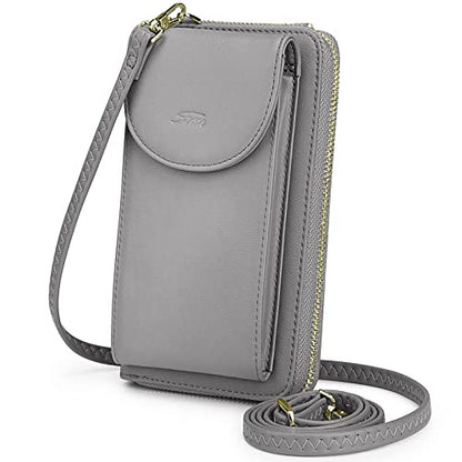 S-ZONE Small Crossbody Bags for Women Phone Purse RFID Blocking Wallet | Card Slots, Vegan Leather, Anti-theft, Multi Pockets, Detachable Adjustable Strap, Travel Eveyday Outing - color: Dark Grey