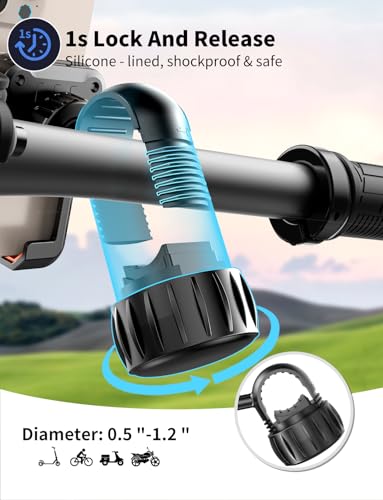 Motorcycle Phone Mount, [No Block Camera] [Anti-Shake Design] Bike Phone Holder, [Silicone Wrapped] Handlebar Cell Phone Mount for Bike/Scooter/ATV, Fits iPhone 17/16/15/14/13 Pro Max & 4.7"-7" Phones