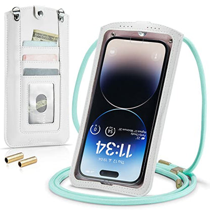 Small Crossbody Bag Cell Phone Purse for Women Men Leather Mini Shoulder Bag Wallet Case with Card Holder Slot Necklace Lanyard for All Smartphones iPhone Samsung Google Moto up to 7.3" White - color: White