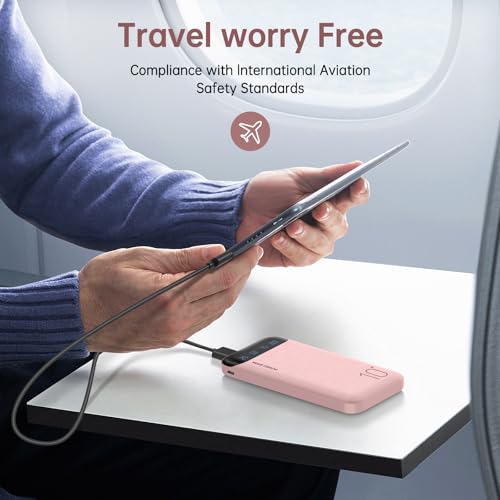 YOBON Power Bank 10000mAh Portable Charger Slim Battery Pack with 2 USB 2.4A Outputs and USB C in/Out Compatible with Huawei iPhone 16 15 14 13 12 iPad Samsung Galaxy S20 Android Tablet (Light Pink) - color: Light Pink