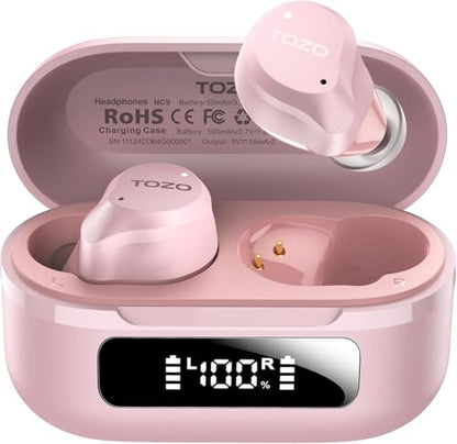 TOZO NC9 Hybrid Active Noise Cancelling Wireless Earbuds, 60H, LED Display - color: Dusty Pink