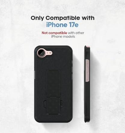 MOTIVE for iPhone 17e Case with Belt Clip, Rigid, Kickstand | 6.1" | Ranger v1 Series, Black, 360° holster, open-top/open-bottom port access, textured grip, slim - size: iPhone 17e
