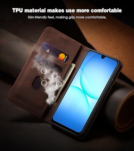 Asuwish Flip Wallet Phone Case for Samsung Galaxy A17 5G with Tempered Glass Screen Protector Magnetic Closure Folio Cover Credit Card Holder Slot Stand Cell Accessories A 17 17A 4G Women Men Coffee - color: Coffee