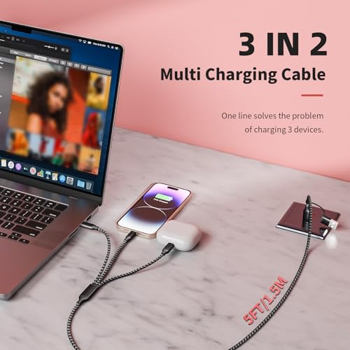 MPATIBY Multi Charging Cable 3 in 2, 1Pack 5FT USB C/A Multi Charger Cable - color: Grey+Black, size: 1Pack5FT