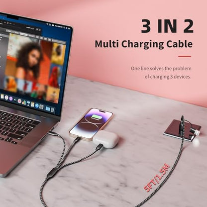 MPATIBY Multi Charging Cable 3 in 2, 1Pack 5FT USB C/A Multi Charger Cable - color: Grey+Black, size: 1Pack5FT