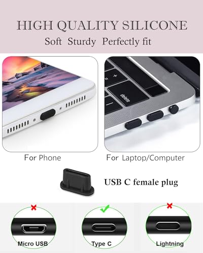20Pcs USB C Dust Plug Silicone Soft Snugly Anti Dust Plug Cover Cleaning Brush Compatible with iPhone 17/16 Galaxy S25/S24/ Note 20/ Z Fold6/ Pixel 9 Moto MacBook iPad Switch Type C Device