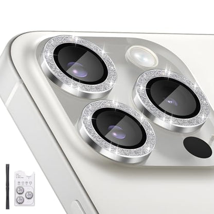 Camera Lens Protector for iPhone 16 Pro/16 Pro Max, Glitter Silver - color: Glitter Silver