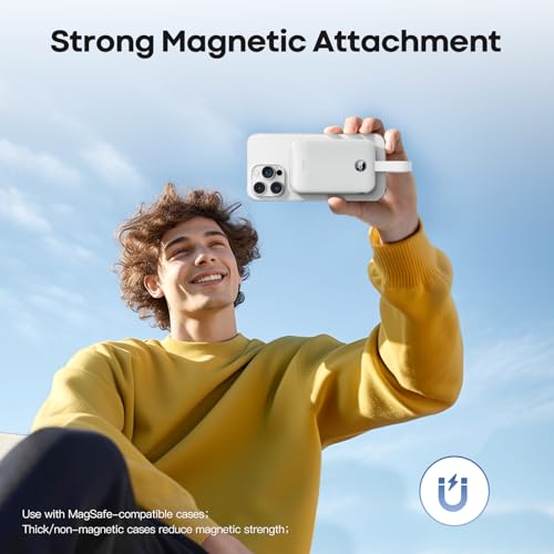 iWALK Magnetic Power Bank 10000mAh, 30W Wireless Portable Charger with Fast Charging USB-C Cable,Qi2 Certified 15W Battery Pack with LED Display for iPhone 17/16/16 Pro/15/14/13 Series, Samsung Galaxy - color: White