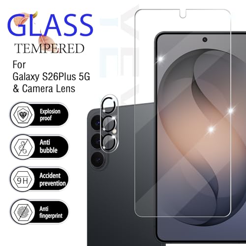 Galaxy S26 Plus Screen Protector + Camera Lens Protector, [2 +2 Pack] [Ultrasonic Fingerprint Unlock] Full Coverage Tempered Glass Screen Protector For Samsung Galaxy S26 Plus / S26+ - size: Galaxy S26 Plus