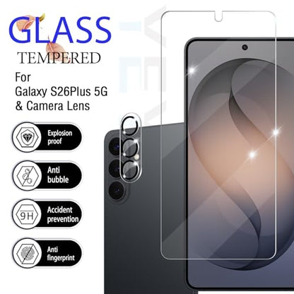 Galaxy S26 Plus Screen Protector + Camera Lens Protector, [2 +2 Pack] [Ultrasonic Fingerprint Unlock] Full Coverage Tempered Glass Screen Protector For Samsung Galaxy S26 Plus / S26+ - size: Galaxy S26 Plus