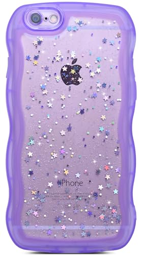 Qokey for iPhone 6 Plus/6S Plus Case 5.5",Curly Wavy Transparent Bling Glitter Star Shiny Cute Clear Transparent Full Protection Soft TPU Shockproof Cover for Women Girls,Purple - color: Purple, size: for iPhone 6Plus/6S Plus