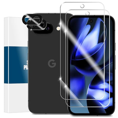 Screen Protector for Google Pixel 9A, [2+2 Pack] Tempered Glass for Pixel 9A & Camera Lens Protectors[Ultrasonic Fingerprint Unlock] [Case Friendly] [Bubble-Free] 6.3 Inches - size: Google Pixel 9a